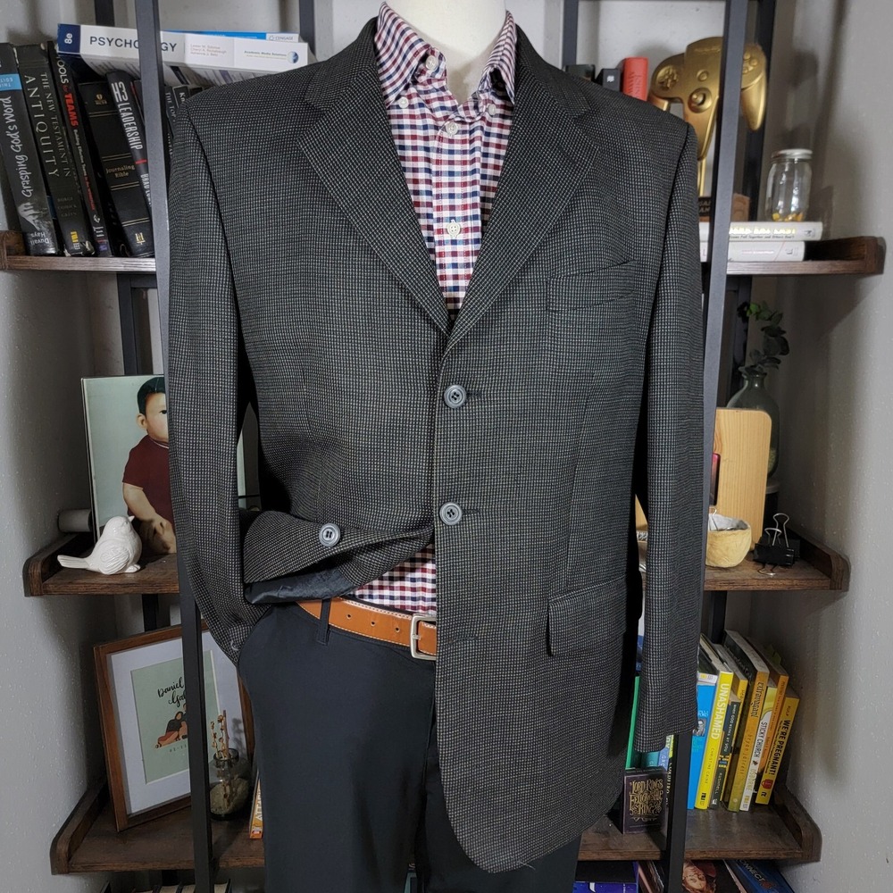 Kasper Men's Sport Coat Blazer Three Button Charcoal Black Wool Size 44-46R‎